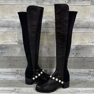 STUART WEITZMAN Portia Studded Over Knee Boots - Black - Size - 7.5B